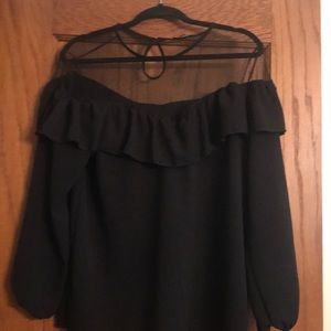 boohoo curve mesh Bardot top